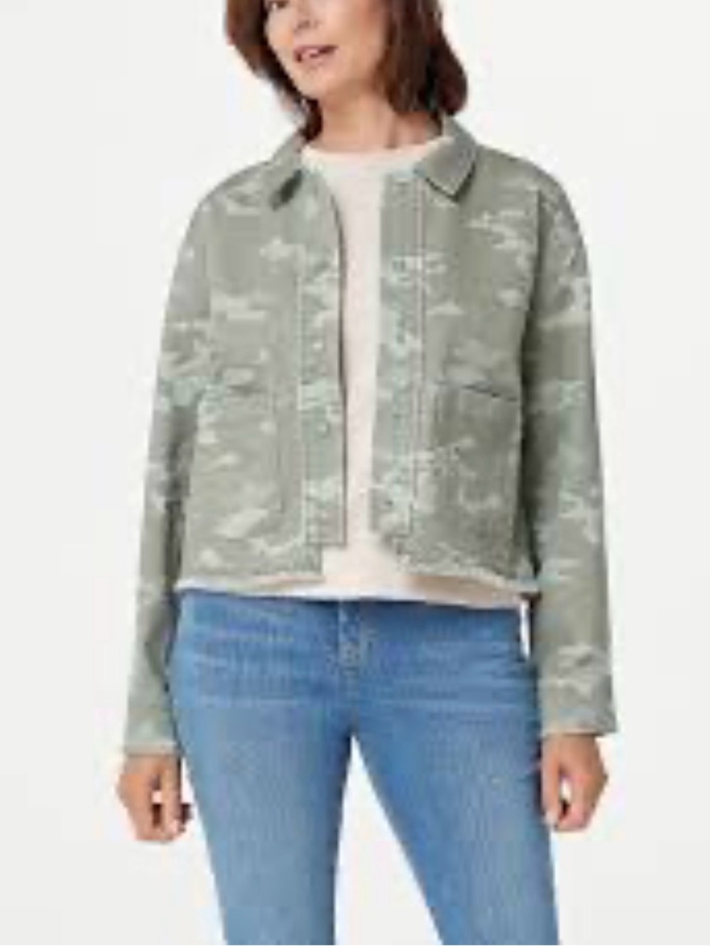 Isaac Mizrahi Live camouflage cropped knit denim jacket